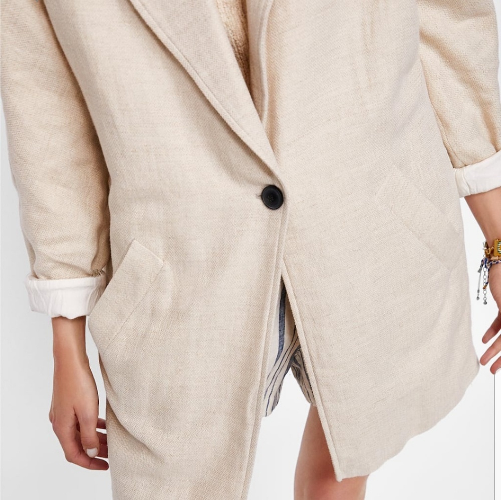 ZARA LINEN RUSTIC SAND CREAM OVERSIZED BLAZER - Picture 4 of 8